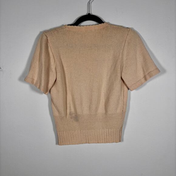 Vintage 1980s Cottage Core Sweater Pale Pink Green Floral Embroidery AS IS - Picture 10 of 15